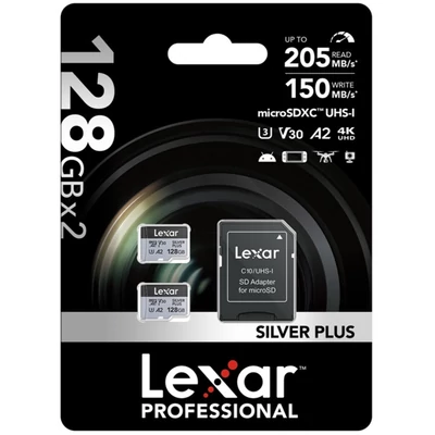 Lexar microSDXC Silver Plus UHS-I - U3 - V30 - 128GB - 2 Pack