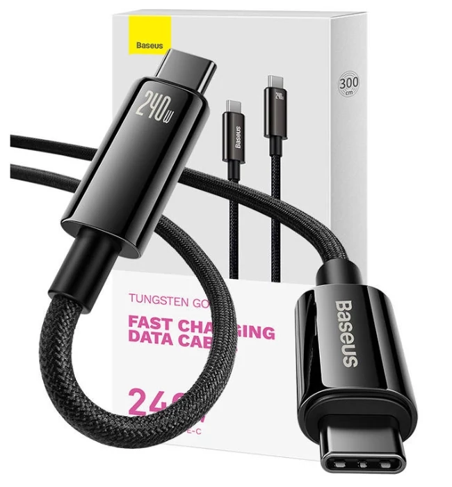 Baseus Tungsten Gold USB-C-USB-C Cable - 240 W - PD 3.1 - 3m (Black)